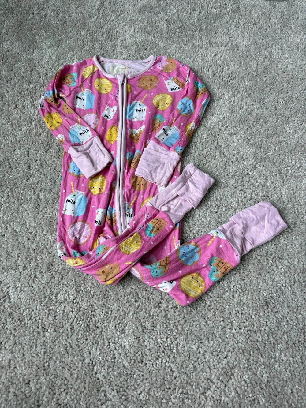 Little Sleepies Pink Milk & Cookies Footed One-Piece Sleeper